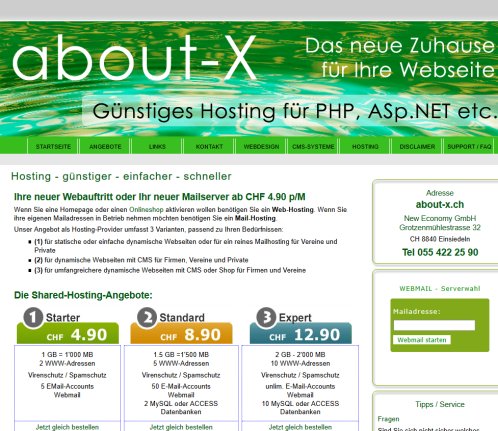 Hosting Provider für Webspace in der Schweiz ✔ für PHP  ASP  ASP.NET  Öffnungszeit