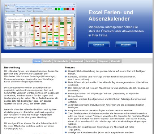 Excel Ferienkalender  Absenzkalender  Jahresplaner  Urlaubsplaner  Pikettplan  Dienstplan DeltaVision Informatik GmbH Öffnungszeit