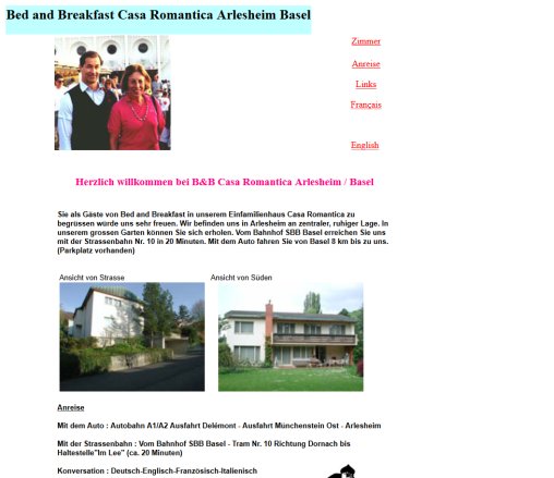 Bed and Breakfast Casa Romantica Basel Arlesheim Schweiz  Öffnungszeit
