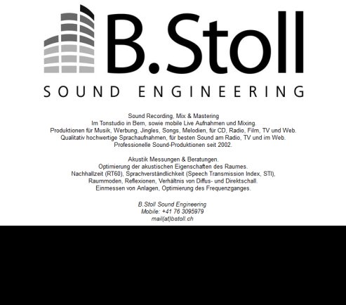 B. Stoll Sound Engineering | Recording  Mix & Mastering | Tonstudio | Raumakustik Messungen | Bern Schweiz  Öffnungszeit