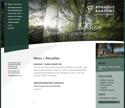 Gemeindebetriebe Crestault Bonaduz/Rhäzüns  Graubünden :: News / Aktuelles  Öffnungszeit