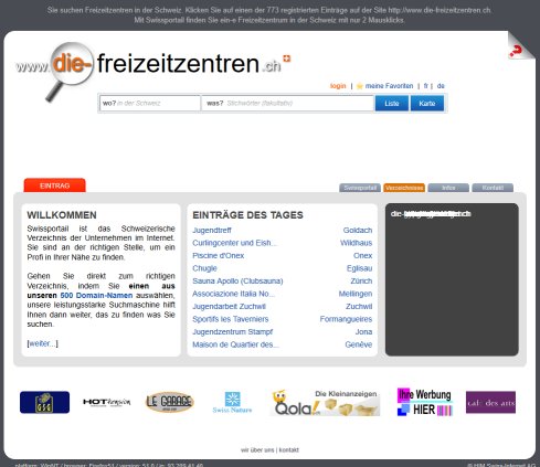 Die Freizeitzentren in der Schweiz   Swissportail  Informationen mit 2 Mausklicks!  Öffnungszeit