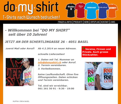 domyshirt   Textildruck Basel   T Shirt bedrucken Basel   T Shirts Basel   Wir bedrucken Textilien nach Wunsch    Öffnungszeit