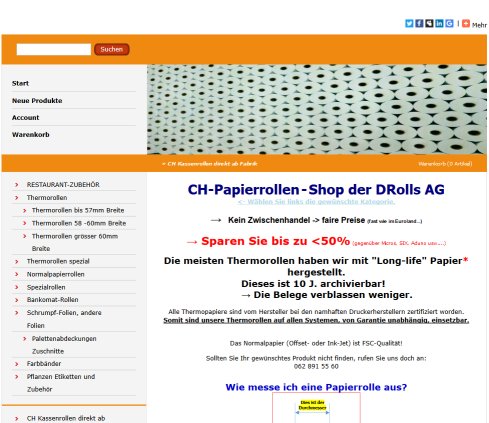 CH Kassenrollen direkt ab Fabrik   Webshop der DRolls AG in Lenzburg  Öffnungszeit