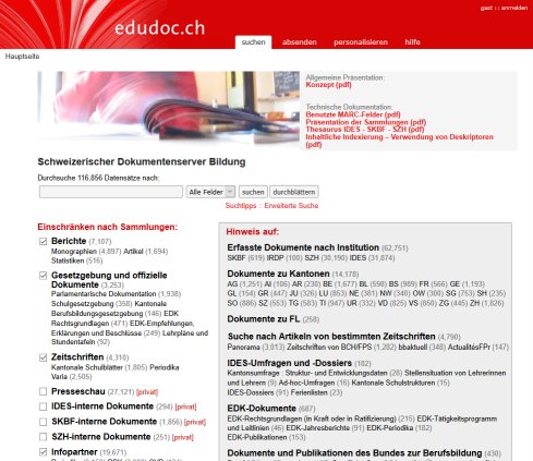 Serveur suisse de documents pour l'éducation et la formation: Accueil  Öffnungszeit