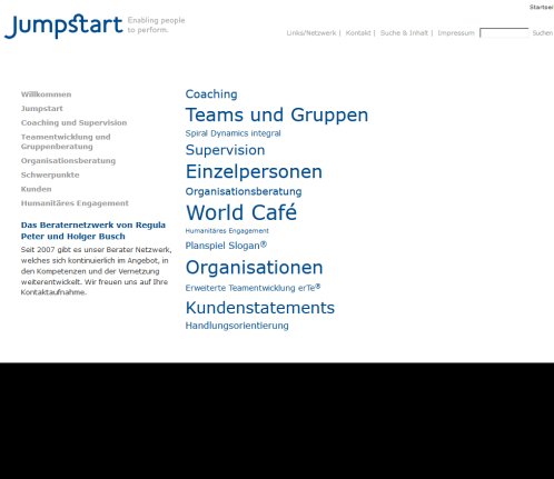 Jumpstart   das Berater Netzwerk für Organisationsberatung  Teamentwicklung  Coaching und Supervision: Startseite  Öffnungszeit