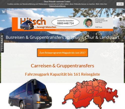 Carreisen ab Thusis  Chur  Arosa und Landquart   Hitsch ...bewegt Menschen  Busreisen   ab Chur  Thusis  Landquart HPTrans GmbH Öffnungszeit