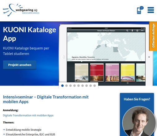 Mobile Applikationen und Corporate Websites   webgearing ag webgearing ag Öffnungszeit