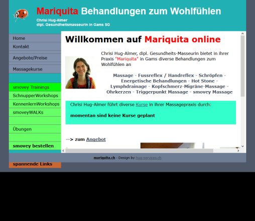 Mariquita   Behandlungen zum Wohlfühlen / Massage / smovey Kurs / Fussreflex / Handreflex  Öffnungszeit