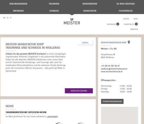 MEISTER Manufaktur Shop - Trauringe und Schmuck in Wollerau Erfahrung MEISTER Manufaktur Shop - Trauringe und Schmuck in Wollerau Öffnungszeit