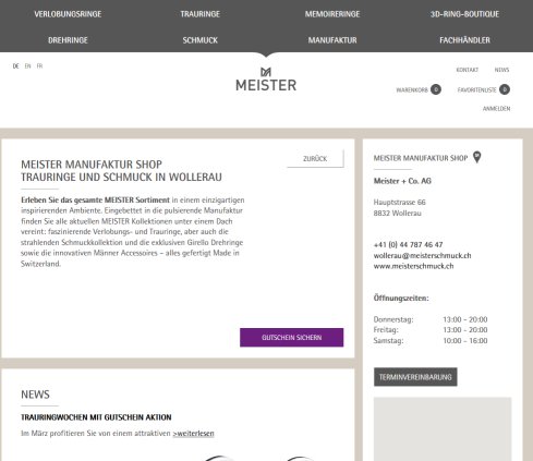 MEISTER Manufaktur Shop - Trauringe und Schmuck in Wollerau Öffnungszeit