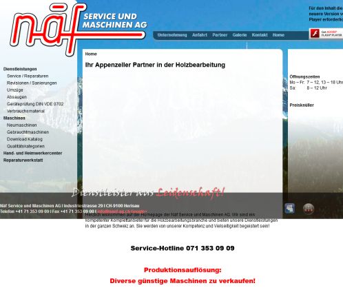 Näf Service und Maschinen AG  CH 9100 Herisau  Öffnungszeit