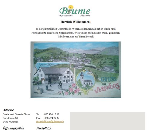 Restaurant Pizzeria Blume   Würenlos  Öffnungszeit