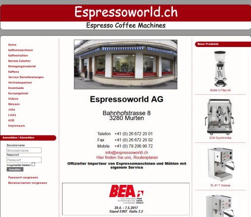 Espressoworld Schweiz Espressoworld AG &Ouml;ffnungszeit