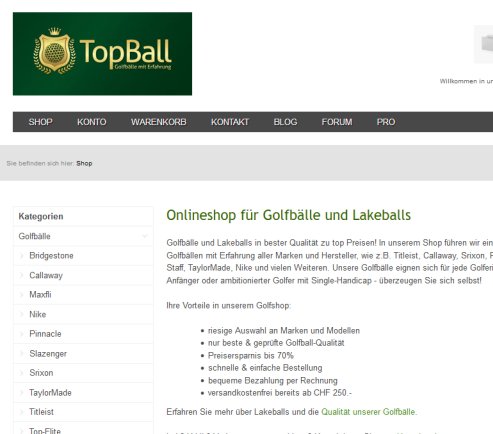 Golfshop für Golfbälle  Lakeballs und Tees topball.ch GmbH Öffnungszeit