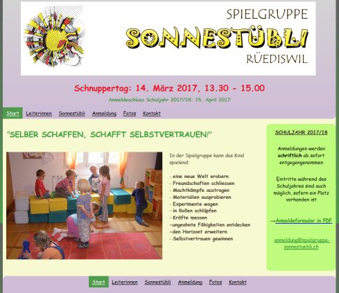 Spielgruppe Sonnestübli und Heustübli  Öffnungszeit