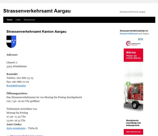 strassenverkehrsamt aargau   &Ouml;ffnungszeit