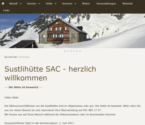 Sustlihütte SAC  Öffnungszeit