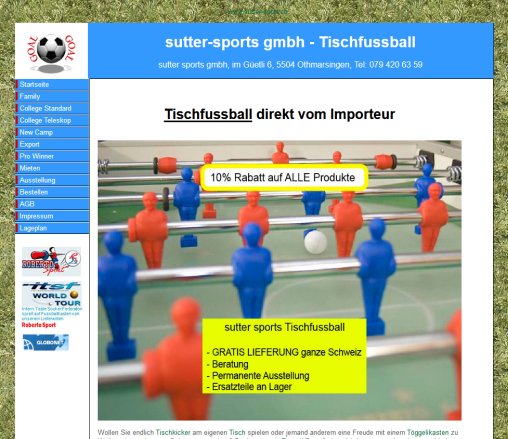 Fussballkasten  Fussballtisch  Fussballtische   sutter sports sutter sports gmbh Öffnungszeit