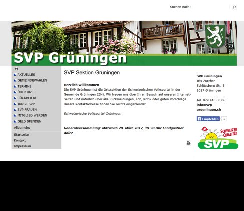 Schweizerische Volkspartei SVP Grüningen (Homepage)  Öffnungszeit