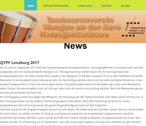 Willkommen auf der Homepage vom Tambourenverein Wangen / Herzogenbuchsee  Öffnungszeit