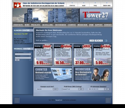 Tower27   Webhosting / Web Hosting und kostenlose Counter V3.0  Öffnungszeit