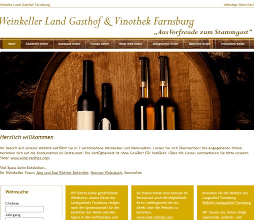 Weinkeller Land Gasthof Farnsburg & Vinothek. Viel Spass beim Entdecken. Ihr Weinkeller Team Jürg und Susi Richter Dettwiler  Norman Weissbach  Sommelier  Öffnungszeit