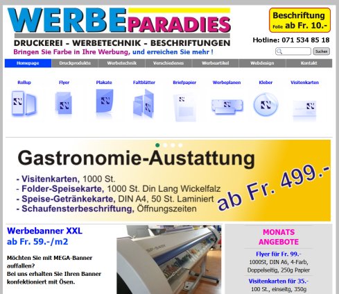 Werbeparadies   Druckerei   Werbetechnik   Beschriftungen   Webdesign in Kreuzlingen / Thurgau / Schweiz   Bodensee   Günstig Werben  Öffnungszeit