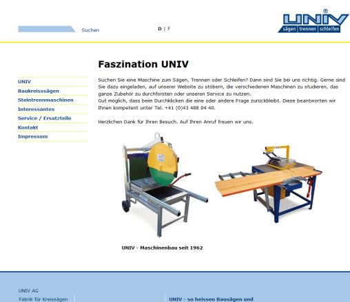 Hersteller von Baukreissägen und Steintrennmaschinen   UNIV AG  Öffnungszeit